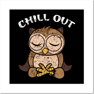Meditation owl yoga chill out cartoon Posters and Art